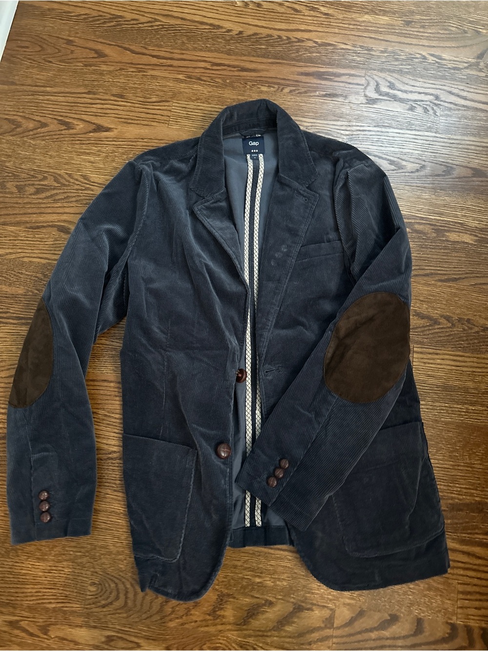 GAP Navy Corduroy Blazer with Brown Elbow Patches